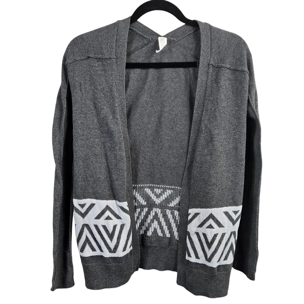 Ivivva Lululemon Girls Open Front Cardigan Ribbed Geometric Print Grey Size 12
